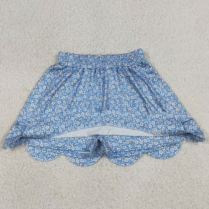 Baby Girls Skirts Blue Small Flowers Scallop Skirt Shorts Bottom GLK0239