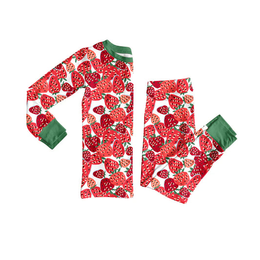 Preorder(moq 5) Baby Girls Red Strawberry Top Pants Lounge Wear Pajamas Sets 8.11