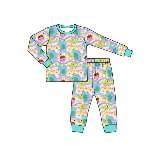 Preorder(moq 5) Baby Girls Cartoon Monsters Stripe Top Pants Pajamas Sets 10.29