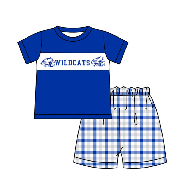 Preorder (moq 5)Baby Boys Wildcats Top Blue Checked Shorts Team Clothes Sets 12.5