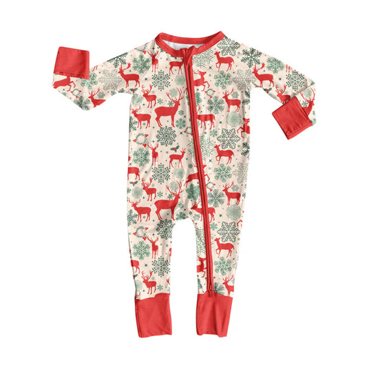 Preorder(moq 5)Baby Boys Christmas Deer Snowflake Zipper Footie Rompers 8.7