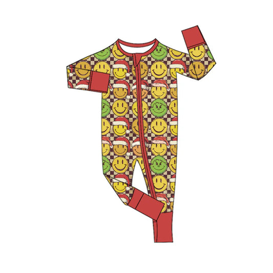 Preorder(moq 5)Baby Infant Boys Long Sleeves Christmas Hats Smiles Plaid Zipper Rompers 7.31