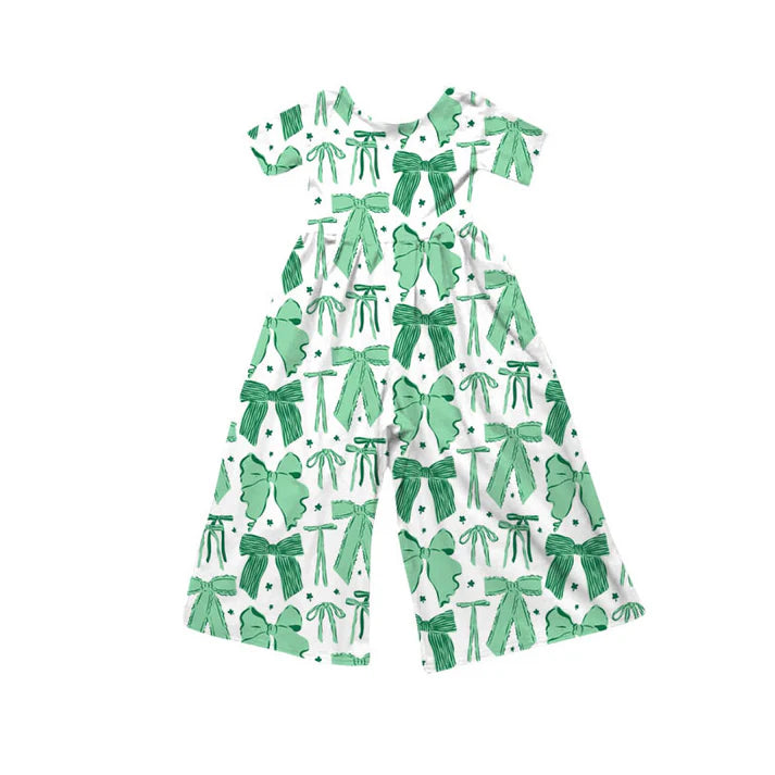 Preorder(moq 8)Baby Girls Green Bows Stars Pants Jumpsuits 9.26