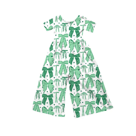 Preorder(moq 8)Baby Girls Green Bows Stars Pants Jumpsuits 9.26