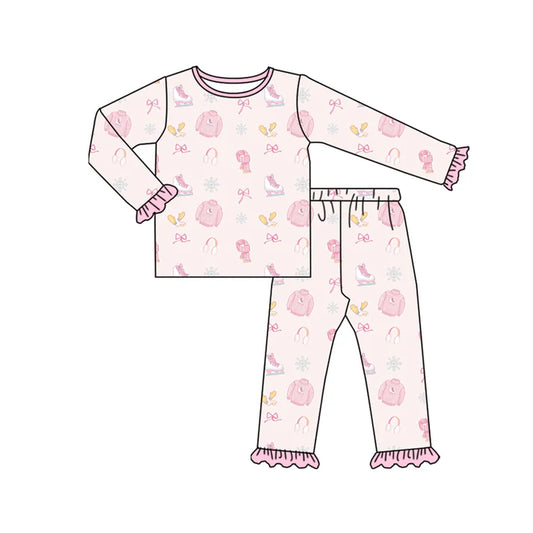Preorder (moq 5)Baby Girls Bows Snowflake Plaid Top Pant Christmas Pajamas Set 7.31