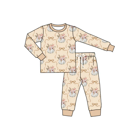 Preorder (moq 5)Baby Boys Long Sleeves Bows Floral Pumpkins Plaid Top Pant Pajamas Set 6.17