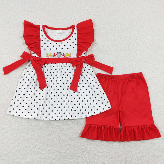 Lobster Embroidery Baby Girls Clothes Summer Sets GSSO0454