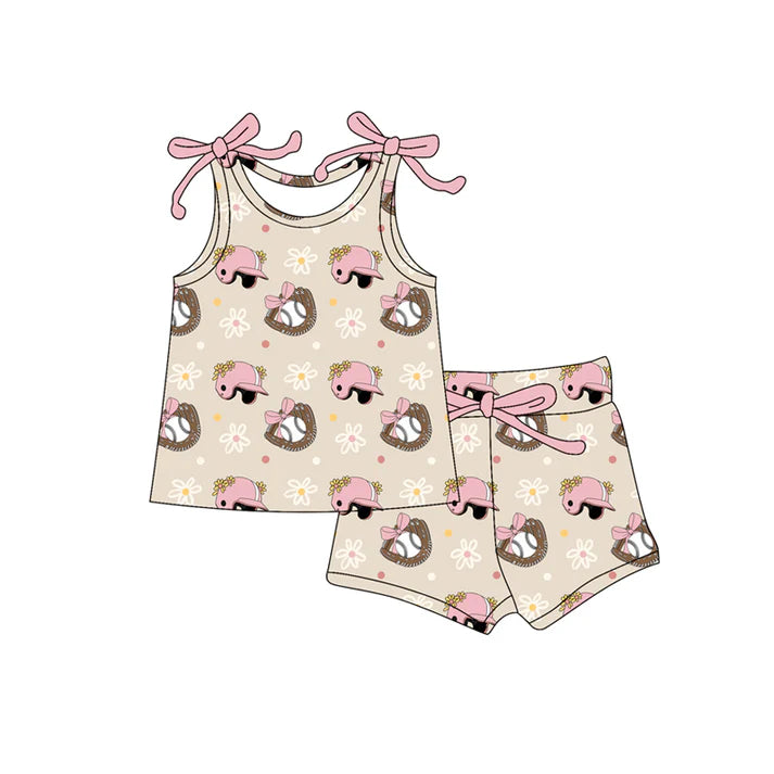 Preorder moq 5 Baby Girls Bows Sleeveless Baseball Hats Top Short Set 4.16