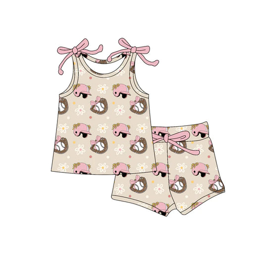 Preorder moq 5 Baby Girls Bows Sleeveless Baseball Hats Top Short Set 4.16