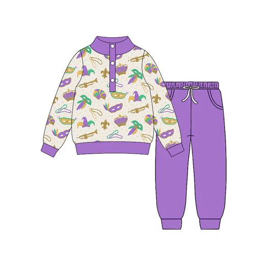 Preorder(moq 5) Baby Boys Masks Donuts Button Top Pockets Jogger Mardigras Clothes Sets 10.31