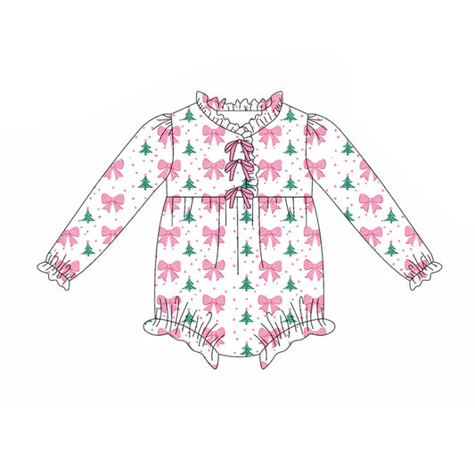Preorder(moq 5)Baby Infant Girls Christmas Trees Bows Plaid Ruffle Rompers 7.29