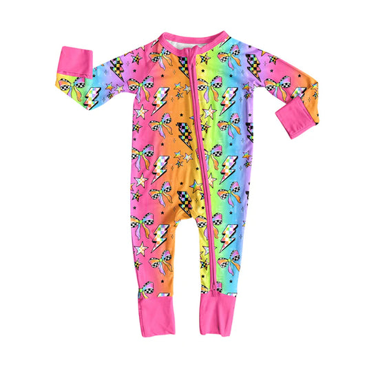 Preorder(moq 5)Baby Infant Boys Long Sleeves Colorful Bows Stars Plaid Zipper Rompers 7.31