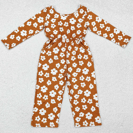 Baby Girls Jumpsuits Brown Flowers Long Sleeve Fall Jumpsuits LR1838