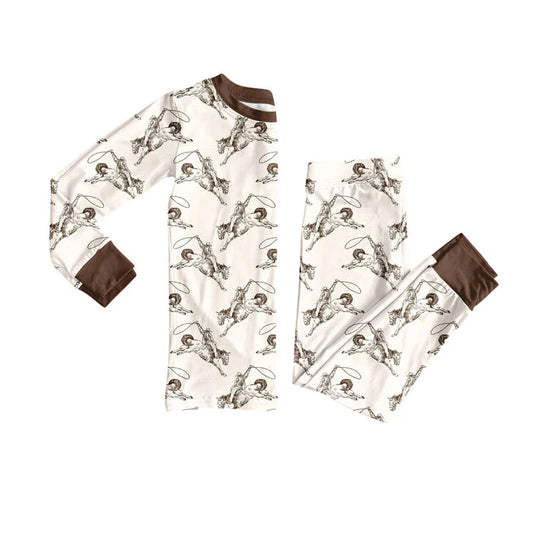 Preorder (moq 8)Baby Girls Horse Rodeos Top Pant Western Pajamas Sets 9.8