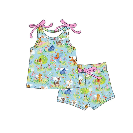 Preorder moq 5 Baby Girls Bows Sleeveless Floral Animals Top Short Set 4.16
