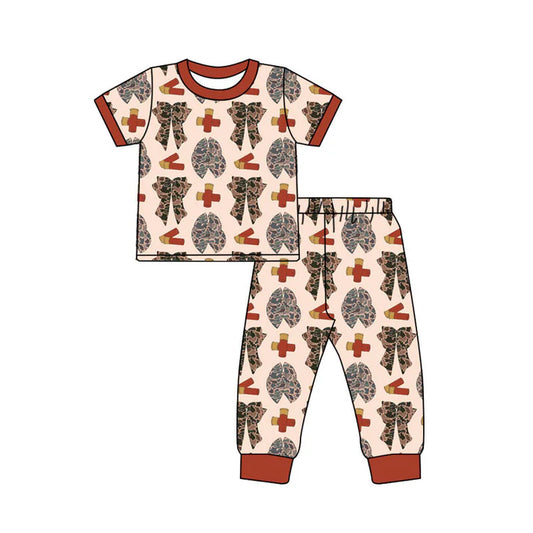 Preorder (moq 5)Baby Girls Camo Bows Duck Calls Top Pants Hunting Pajamas Sets 11.19