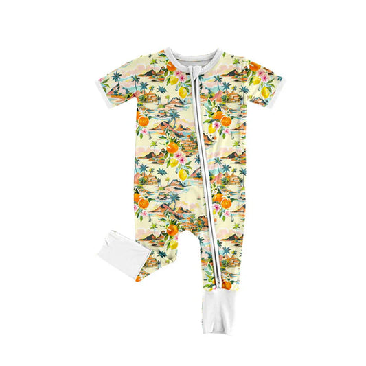 Preorder (moq 5)Baby Girls Short Sleeve Beach Fruits Two Way Zipper Convertible Rompers 11.12