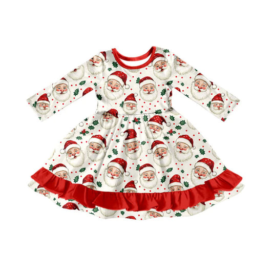 Preorder (moq 8)Baby Girls Santa Holly Christmas Ruffle Knee Length Dresses 9.22
