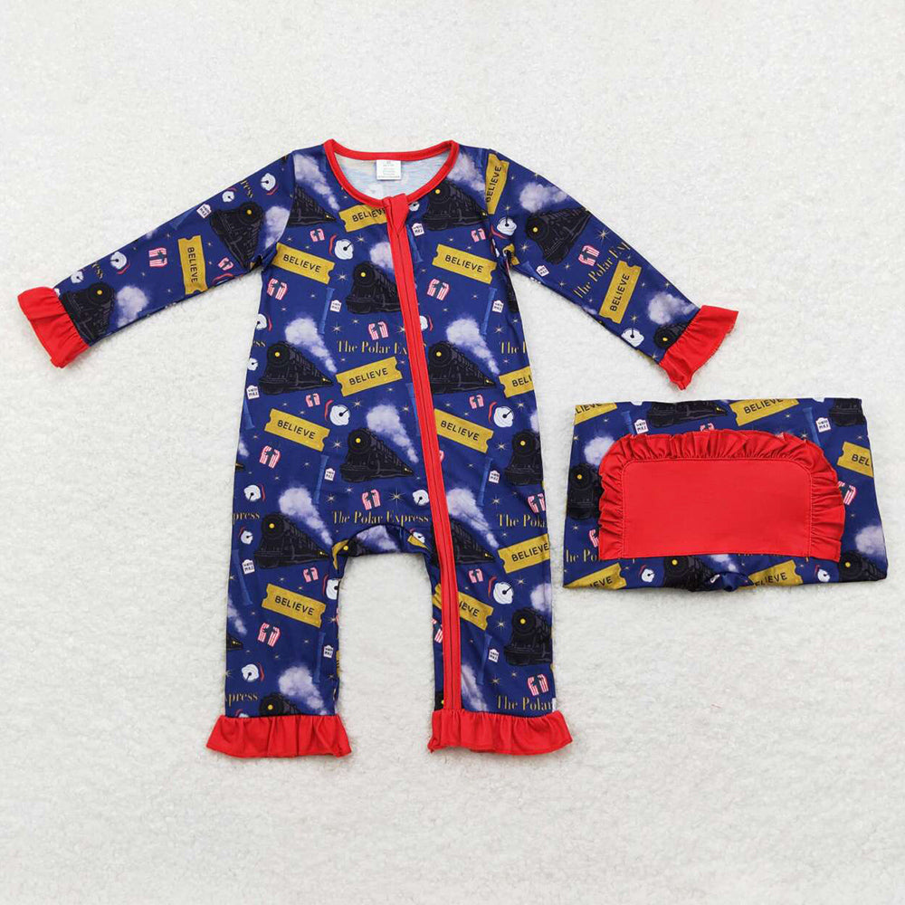 Baby Infant Girls Rompers Christmas Train Zip Bamboo Rompers LR1132