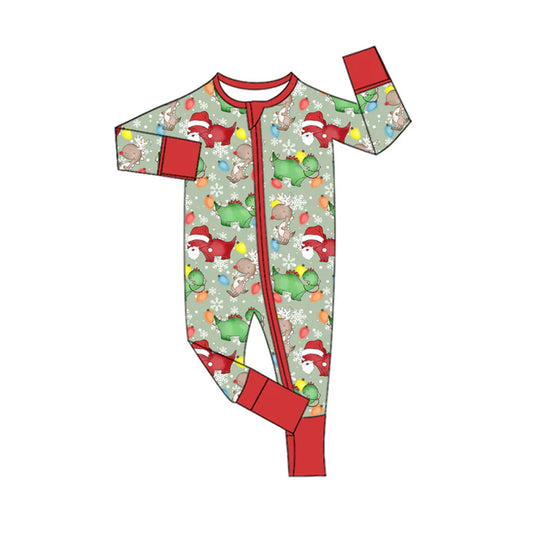 Preorder(moq 5)Baby Infant Boys Christmas Green Soldier Zipper Footie Rompers 8.13