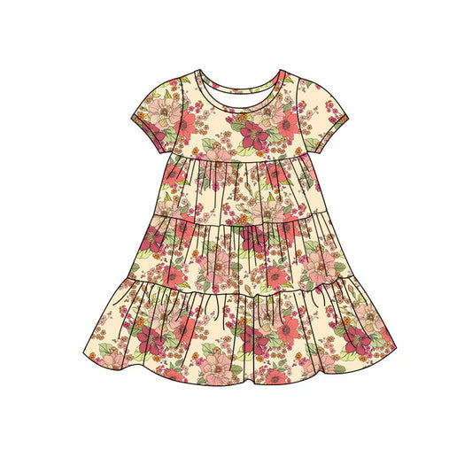 Preorder(moq 5) Baby Girls Flowers Patchwork Ruffle Knee Length Dresses 11.14
