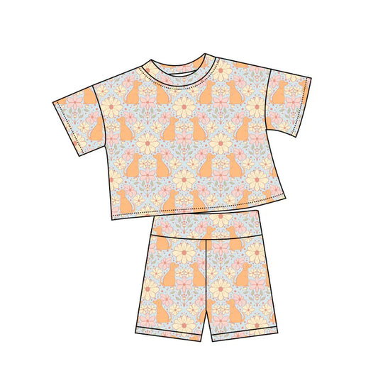 Preorder (moq 5)Baby Girls Colorful Flowers Dogs Top Shorts Clothes Sets 12.6