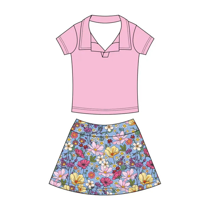 Preorder (moq 5)Baby Girls Button Pullovers Top Colorful Flowers Skirt Shorts Clothes Set 12.19