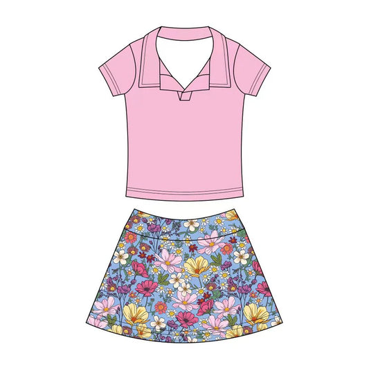 Preorder (moq 5)Baby Girls Button Pullovers Top Colorful Flowers Skirt Shorts Clothes Set 12.19