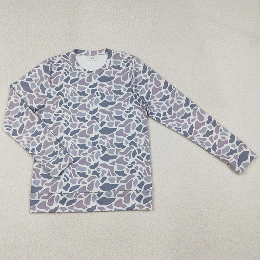 Adult Women Clothes Light Grey Camo Long Sleeves Yoga Active Tee Shirts Top GT1127 10.4
