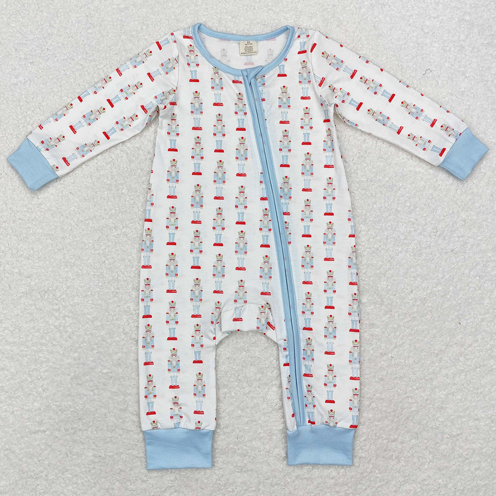 Baby Infant Boys Rompers Blue Christmas Zip Bamboo Rompers LR1184