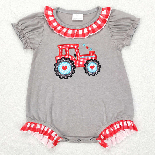 Baby Infant Girls Rompers Valentines Tractor Hearts Short Sleeve Sibling Rompers SR0489