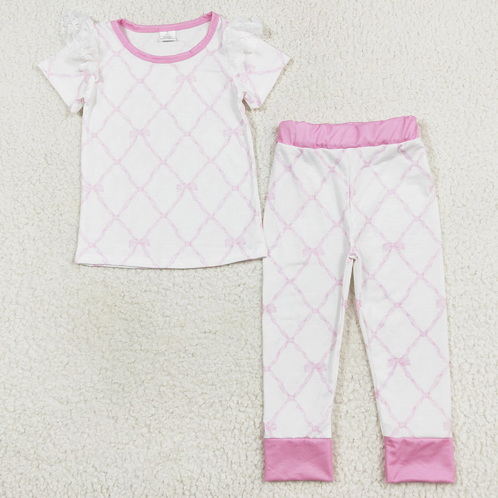 Baby Girls Pajamas Bamboo Pink Bows Shirt Pants Pajamas Sleepwear Sets GSPO1517