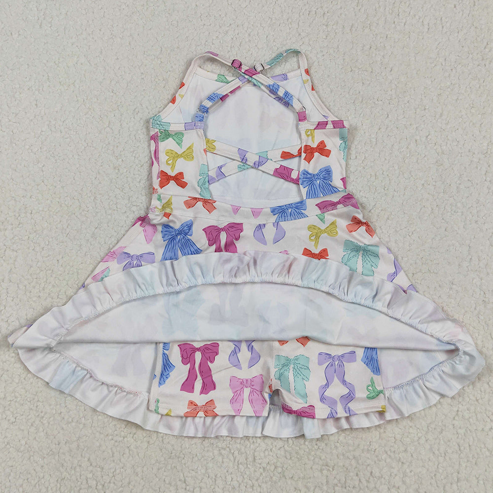 Baby Girls Dress Strap Colorful Bows Yoga Ruffle Knee Length Dresses GSD2291 5.1
