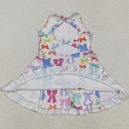 Baby Girls Dress Strap Colorful Bows Yoga Ruffle Knee Length Dresses GSD2291 5.1