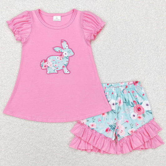 Baby Girls Clothes Easter Floral Rabbit Tunic Ruffle Shorts Sets GSSO0386