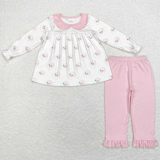 Baby Girls Clothes Christmas Pink Santa Claus Top Ruffle Legging Sets GLP1531