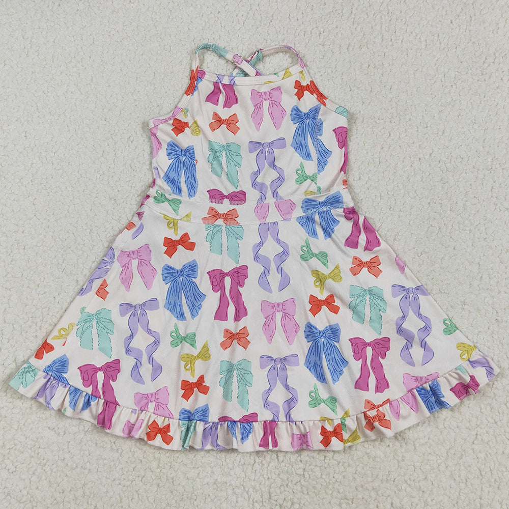 Baby Girls Dress Strap Colorful Bows Yoga Ruffle Knee Length Dresses GSD2291 5.1