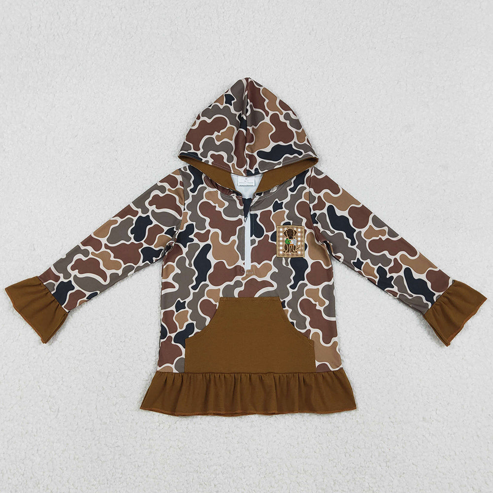 Baby Girls Rompers Embroidery Dog Ducks Brown Camo Pocket Zip Hunting Hoodies Top GT1132 12.3