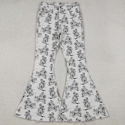 Adult Women Jeans Pants White Western Rodeo Denim Bell Bottom Pants Jeans P0296 10.3