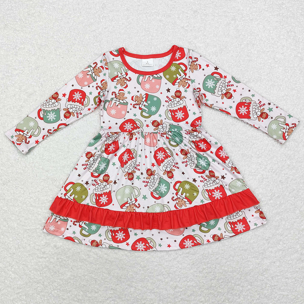 Baby Girls Dress Christmas Cups Gingerbread Knee Length Dresses GLD0732