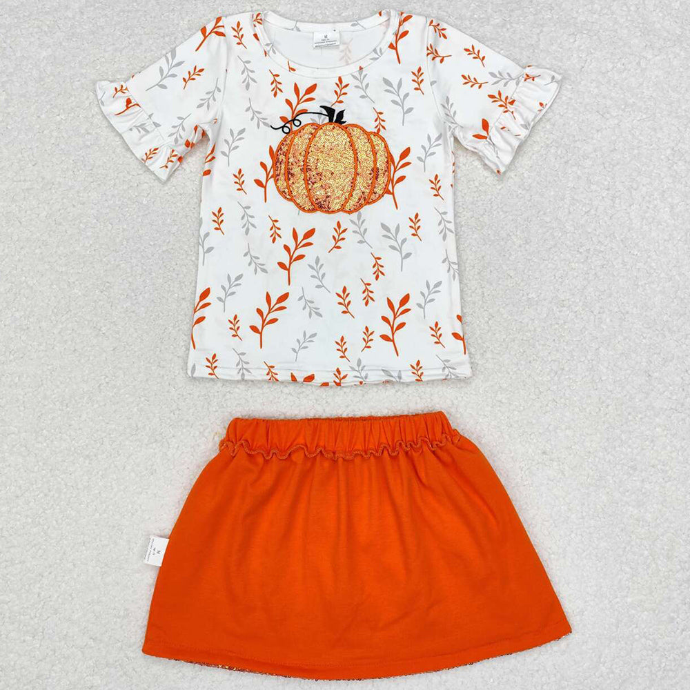 Baby Girls Clothes Pumpkin Shirt Sequin Skirts Sets GSD1437