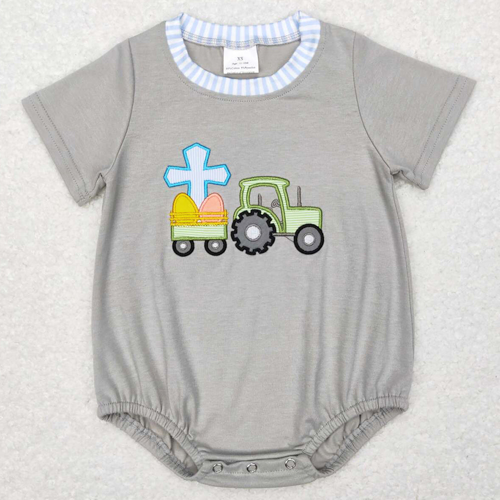 Baby Infant Boys Rompers Easter Egges Tractor Short Sleeve Rompers SR0490