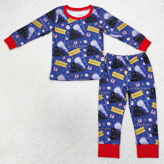 Baby Girls Pajamas Christmas Train Tee Shirt Pants Pajamas Kids Sibling Clothing Boys Sets GLP1314