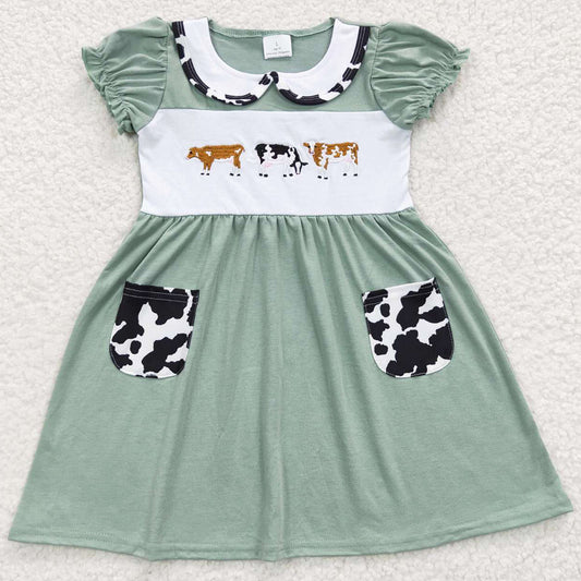 Baby Girls Dresses Cow Embroidery Summer Girl Boutique Dress GSD0347