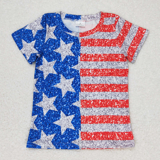 Baby Girls T-shirts 4th Of July Stars Stripes Short Sleeve Tee Shirts Tops GT0584