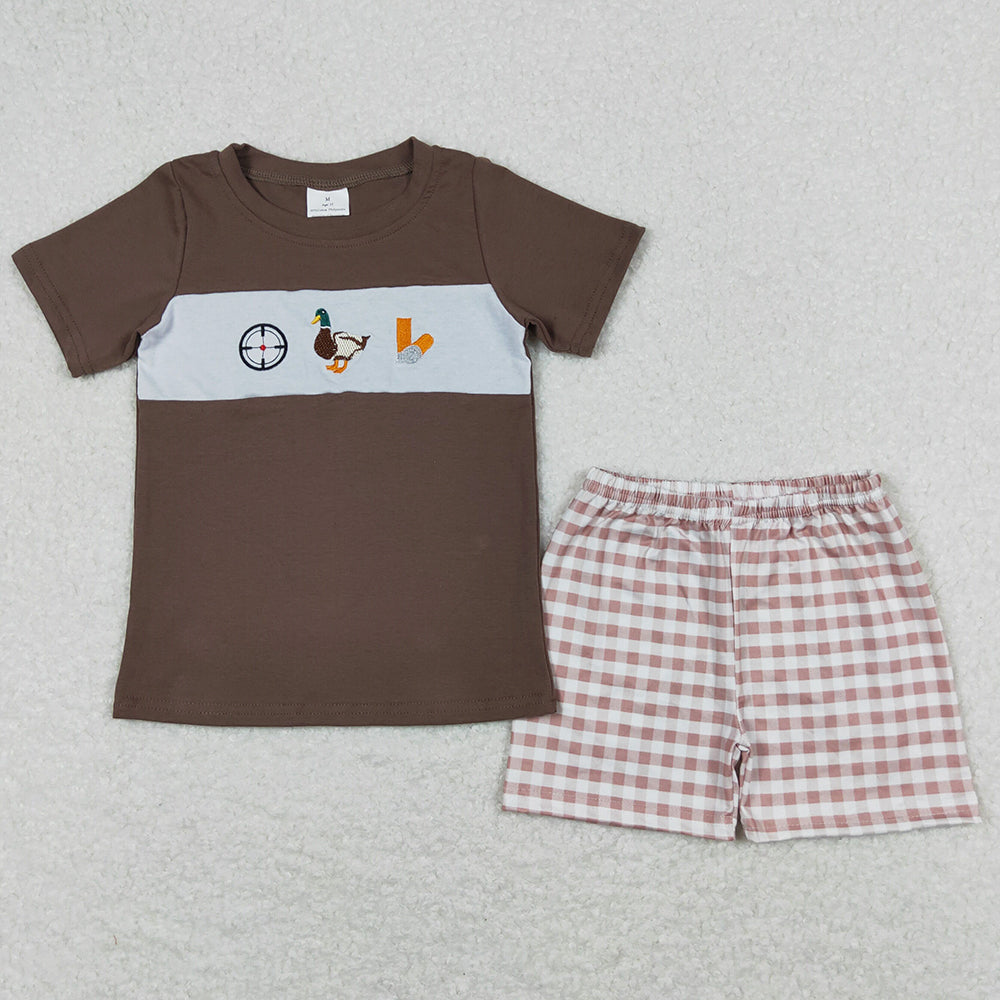 Baby Boys Clothes Brown Checkered Duck Shorts Summer Clothes Sets BSSO0573