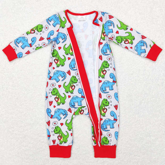 Baby Infant Boys Rompers Valentines Dinosaur Hearts Long Sleeve Rompers LR0831