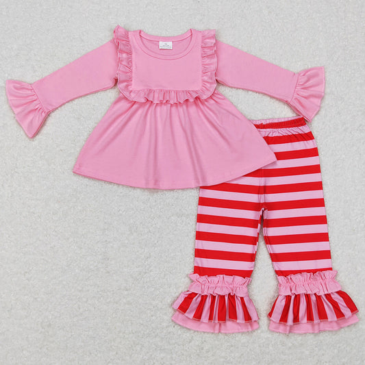 Baby Girls Clothes Ruffle Tunic Top Stripes Pants Sets GLP0777