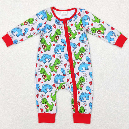 Baby Infant Boys Rompers Valentines Dinosaur Hearts Long Sleeve Rompers LR0831