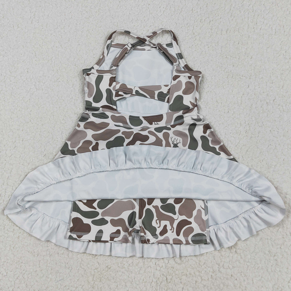 Baby Girls Dress Strap Green Deer Dogs Ducks Camo Yoga Ruffle Knee Length Dresses GSD2311 5.8
